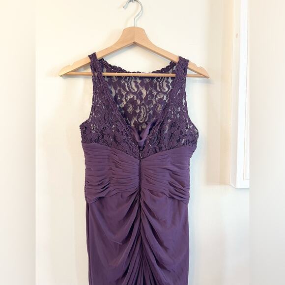 David’s bridal plum high neck lace dress gown bridesmaids ruched womens 6 - Picture 3 of 9